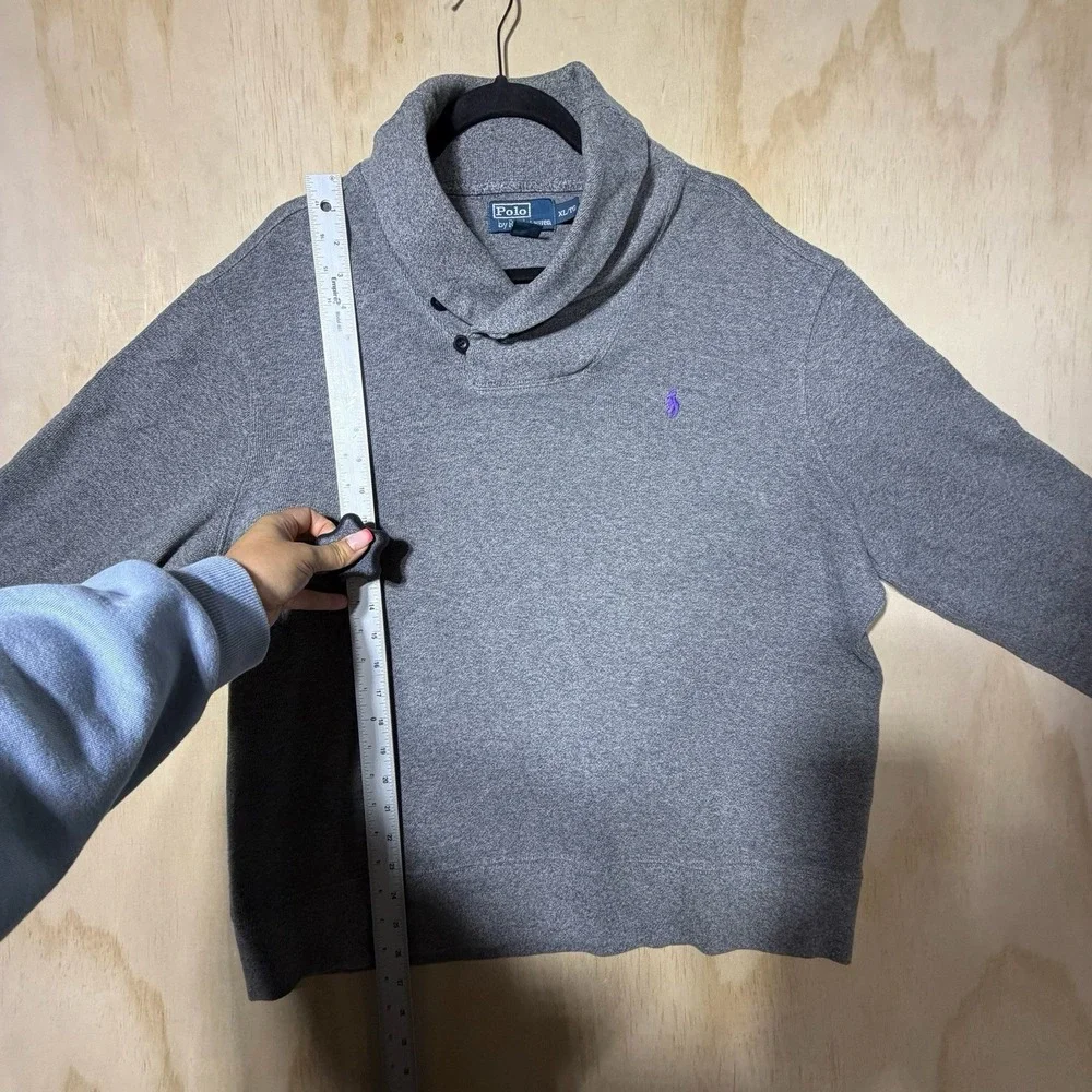 Polo Ralph‎ Lauren Shawl Collar Sweatshirt Gray Pullover Logo XL Men